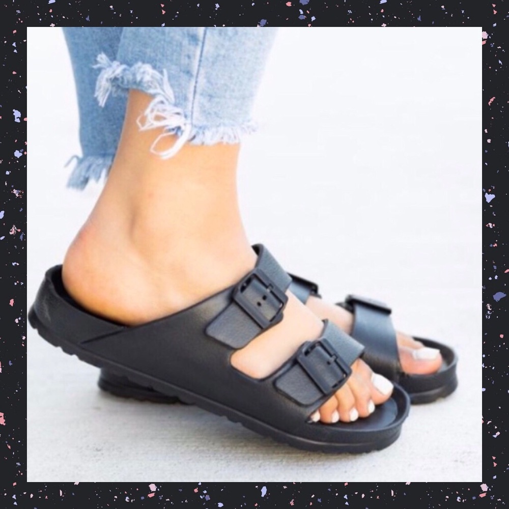 Slide on Vegan buckle flats